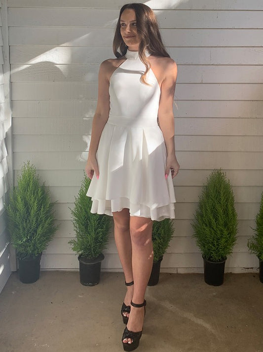 A-line Princess Satin Off the Shoulder Sleeveless Short Mini Homecoming Party Dress