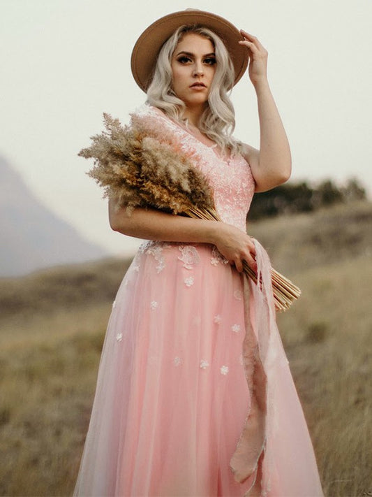A-line Princess Tulle Sleeveless Sweet Sticker Floor Mop Dress