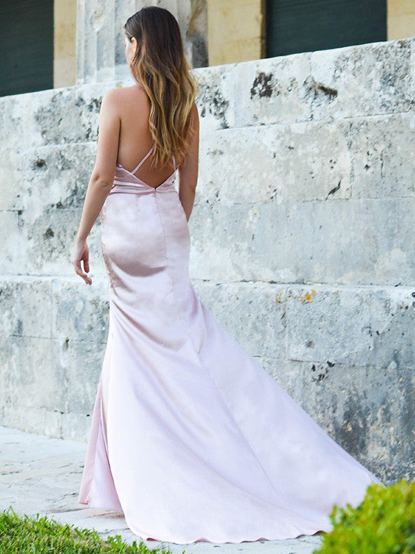 Sheath Italian Noodle Strap Silk Satin Sleeveless Slim Fit Skirt