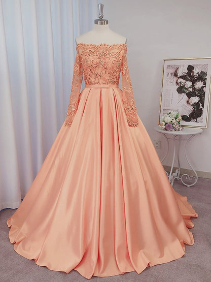 Ball Gown satin long sleeved off shoulder court formal training suit