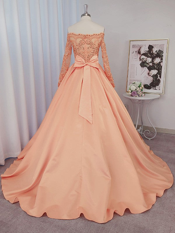 Ball Gown satin long sleeved off shoulder court formal training suit
