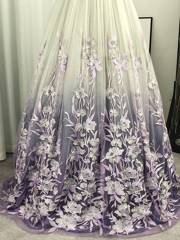 A-line Princess V-neck sheer inlaid sleeveless floor mop formal dress
