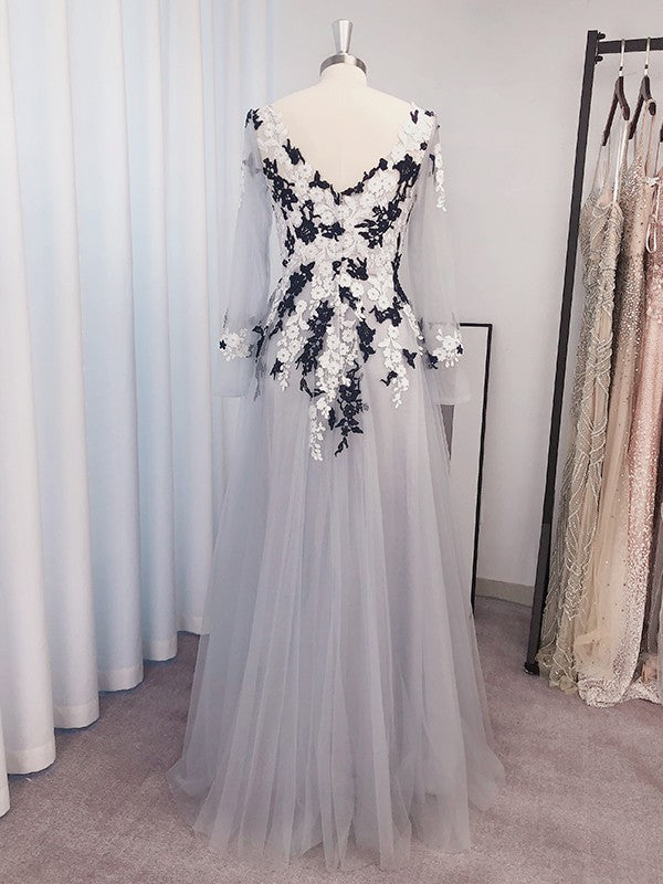 Princess sheer decal sexy V-neck long sleeved floor dress