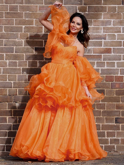 A-line Sweet Princess Sexy Off the Shoulder Long Sleeve Floor Dress