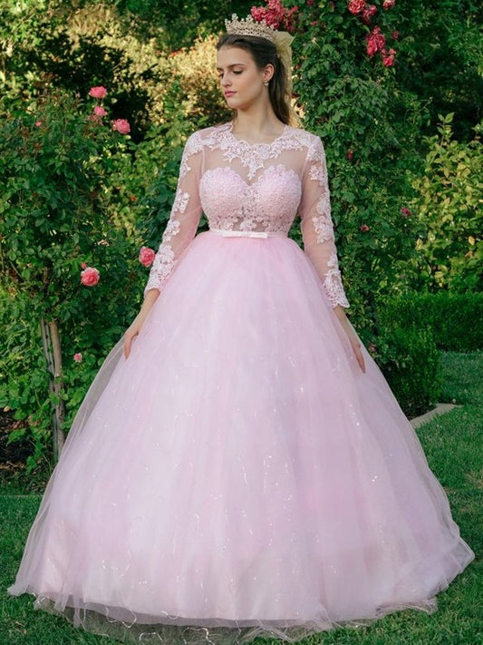 Sweet lace long sleeved strapless backless dress