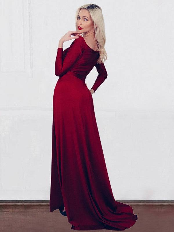 A-line skirt princess knitted pleated elegant V-neck long sleeved dress
