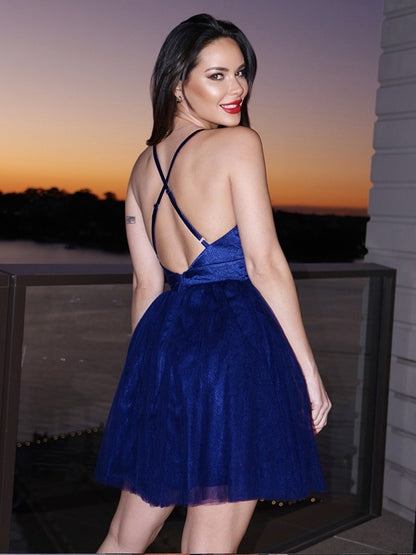 A-line Princess Ruffle Edge V-neck Sleeveless Short Mini Homecoming Dress