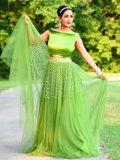 A-line Princess sheer sexy off the shoulder sleeveless floor two piece dress