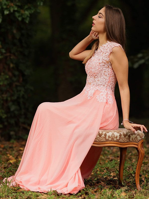 A-line Sweet Princess Chiffon Lace V-neck Sleeveless Sweater Sweeping Dress
