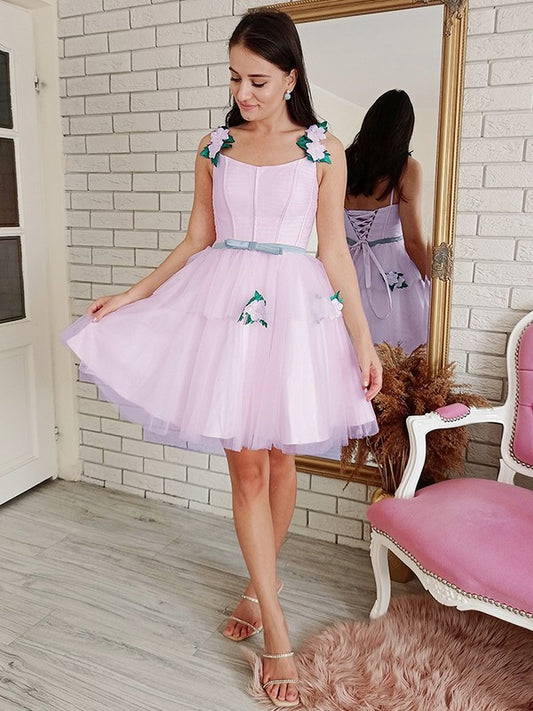 A-line Princess sheer handmade flower square sleeveless mini skirt
