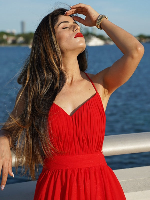A-line Elegant Princess Chiffon V-neck Sleeveless Floor Dress