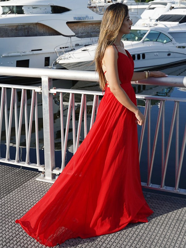 A-line Elegant Princess Chiffon V-neck Sleeveless Floor Dress
