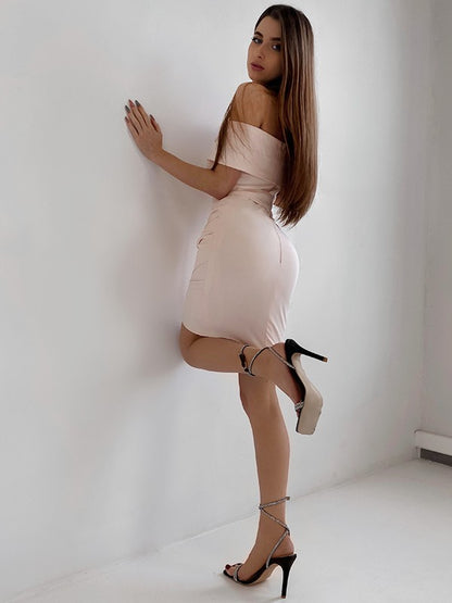 Columnar elastic Crepe waistband sexy off shoulder sleeveless shorts mini skirt