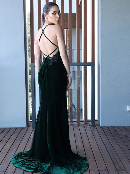 Pillar Velvet Application Halter Sleeveless Sweet Dress