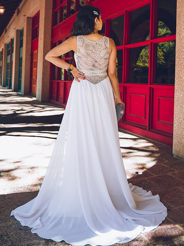A-word proposal without princess chiffon beaded strapless train skirt