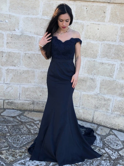 Flare shaped beautiful mermaid satin off shoulder sleeveless slim fit strapless dress