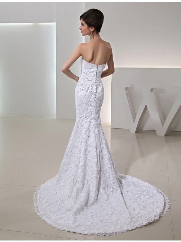 Small Sweet Mermaid Beaded Sweetheart Sleeveless Taffeta Long Wedding Dress