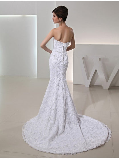 Small Sweet Mermaid Beaded Sweetheart Sleeveless Taffeta Long Wedding Dress