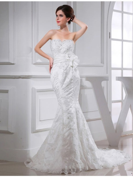 Small slim fit mermaid beaded sweetheart sleeveless satin wedding dress