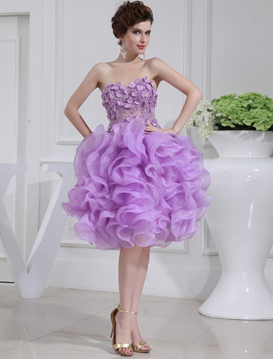 A-line Princess Beaded Sweetheart Sleeveless Organza Cocktail Homecoming Dress