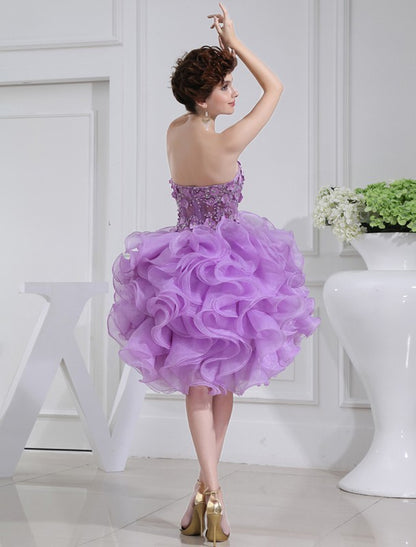 A-line Princess Beaded Sweetheart Sleeveless Organza Cocktail Homecoming Dress