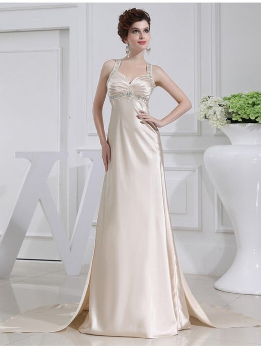 Sweet Princess Pearl Sleeveless Elastic Woven Satin Dress