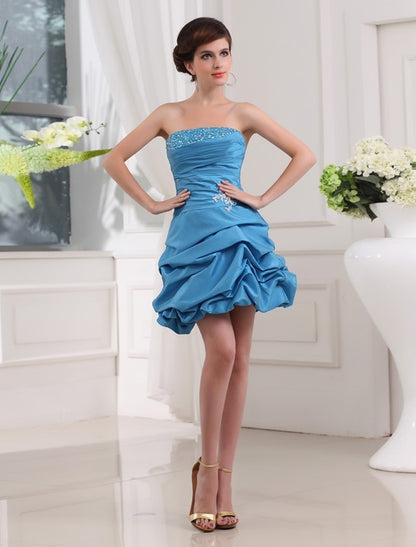 A-line Beaded Sleeveless Off Shoulder Taffeta Short Cocktail Party Dress