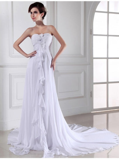 Customized Handmade Flower Sweetheart Sleeveless Chiffon Long Wedding Dress