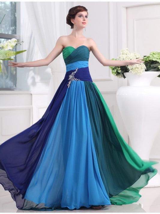 A-line elegant and sweet sleeveless beaded long chiffon dress