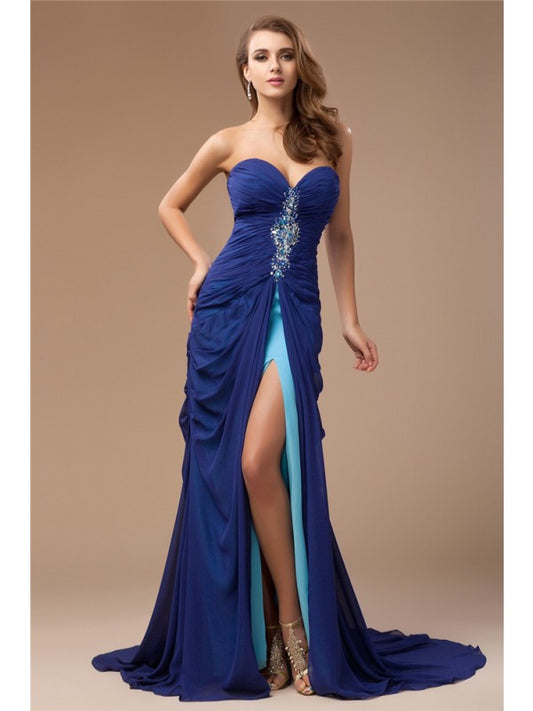 Elegant Sweetheart Beaded Sleeveless Chiffon Evening Party Dress