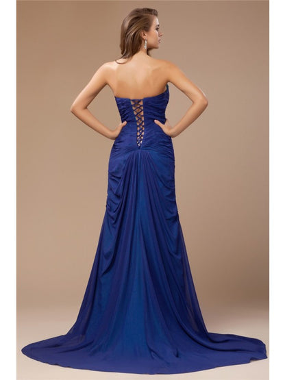 Elegant Sweetheart Beaded Sleeveless Chiffon Evening Party Dress