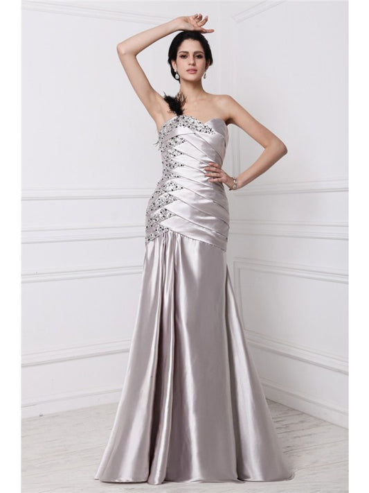 Princess Sweet Sleeveless Beaded Folded Elastic Woven Satin Long Dress