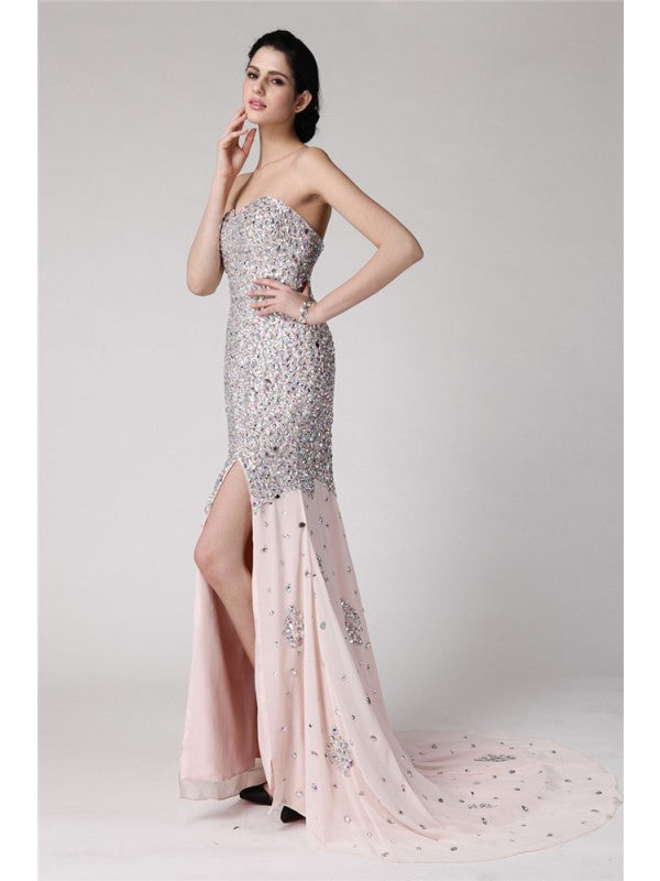 Mermaid Sweetheart Sleeveless Beaded Water Diamond Long Elegant Chiffon Dress