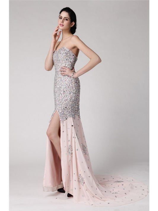 Mermaid Sweetheart Sleeveless Beaded Water Diamond Long Elegant Chiffon Dress