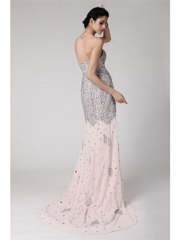 Mermaid Sweetheart Sleeveless Beaded Water Diamond Long Elegant Chiffon Dress