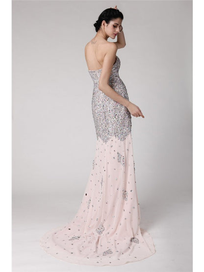 Mermaid Sweetheart Sleeveless Beaded Water Diamond Long Elegant Chiffon Dress