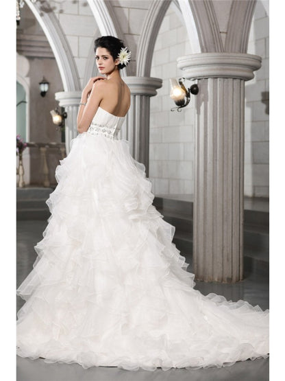 Sweet Sleeveless Beaded Long Organza Wedding Dress