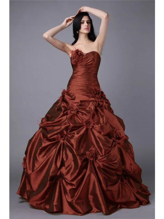 Elegant Sleeveless Handmade Flower Long Taffeta Dress