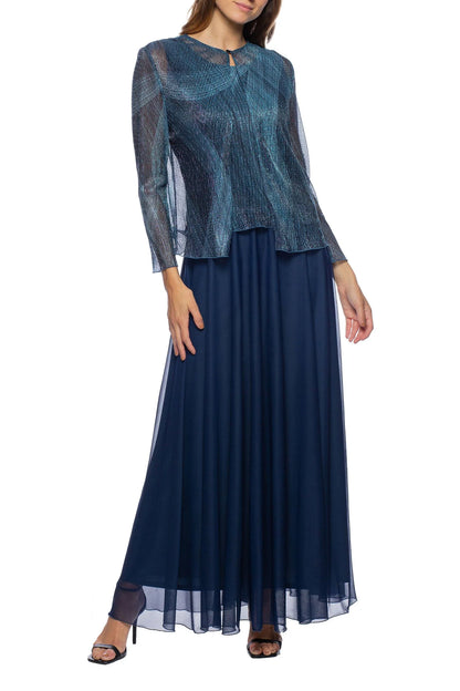 Neck Popover Zipper Back Metallic Top Chiffon Mother of the Bride Dresses with