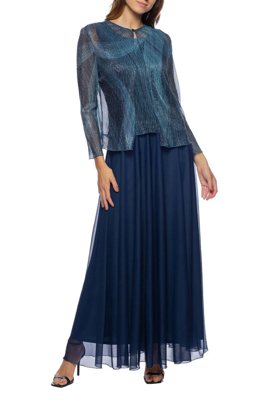 Neck Popover Zipper Back Metallic Top Chiffon Mother of the Bride Dresses with