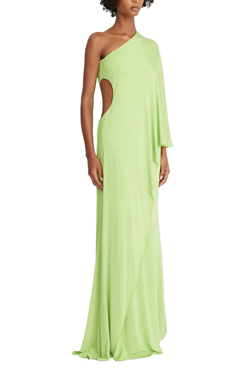 Halston One Shoulder Bodycon Cascade Jersey Prom Dresses