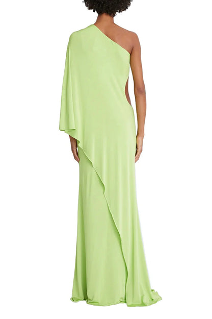 Halston One Shoulder Bodycon Cascade Jersey Prom Dresses