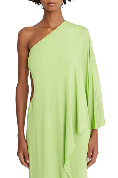 Halston One Shoulder Bodycon Cascade Jersey Prom Dresses