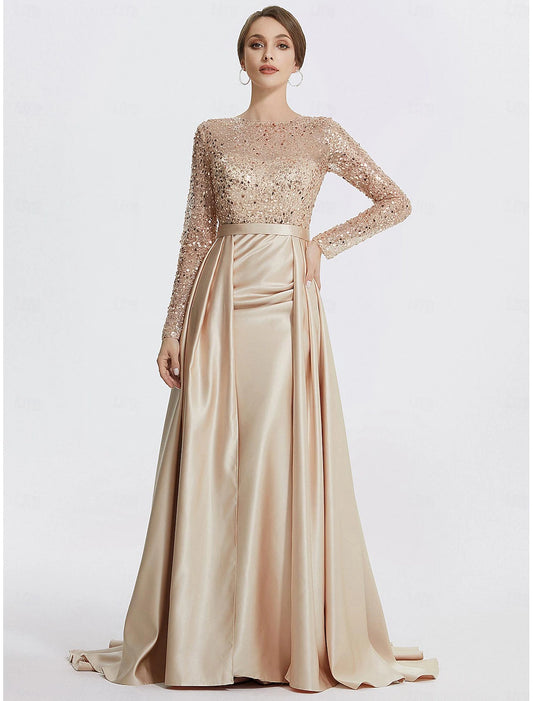 Mermaid Loudspeaker Evening Dress Formal Ball and Floor Long sleeved Jewelry Tie Sparkling Sequins
