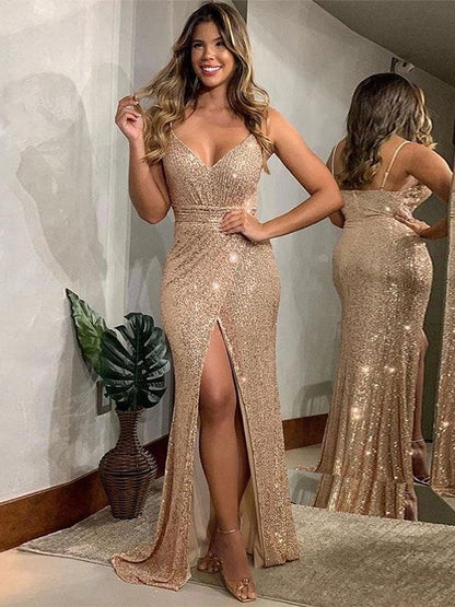 Slim fit straight pleated V-neck sleeveless brush tail elegant dress
