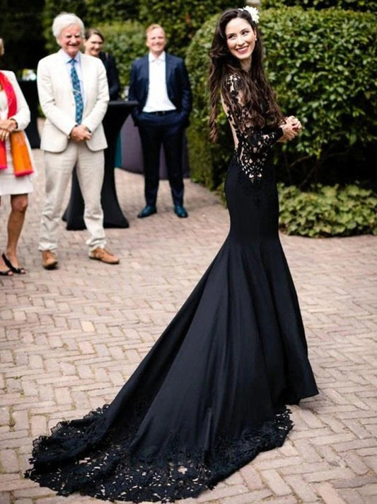 Pillar elastic sexy lace long sleeved and floor to floor formal dance dress