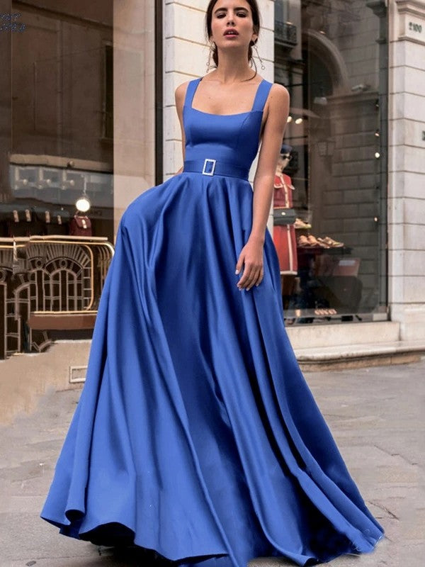 A-line Sweet Princess Satin Ruffle Edge Backband Sleeveless Brushed Color Dress