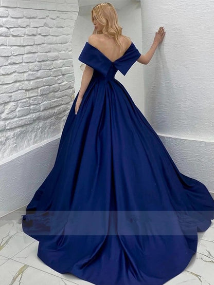 A-line skirt princess satin ruffled edge sexy off shoulder sleeveless strapless dress