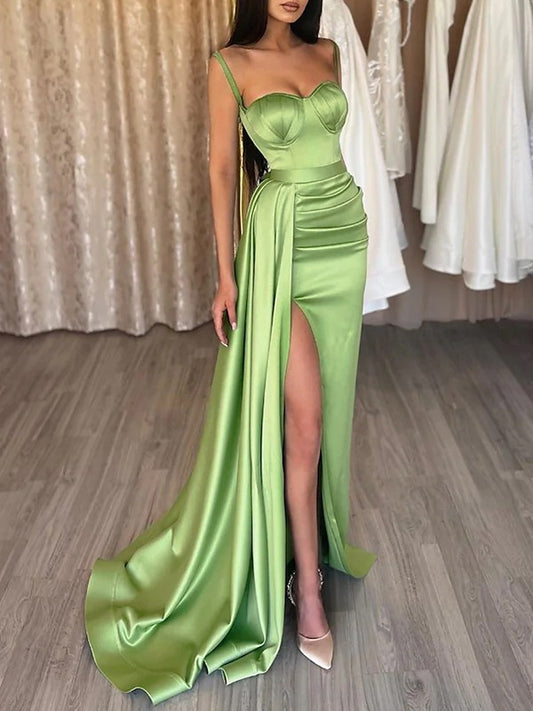 Sheath cylinder elastic woven satin pleated sweetheart sleeveless brush skirt