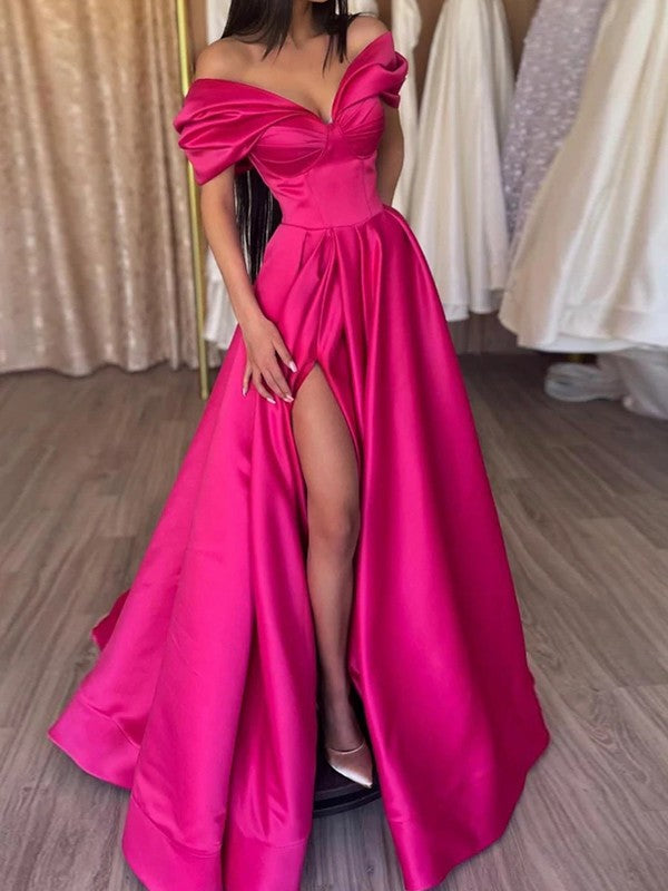 A-line Princess Satin Sexy Off the Shoulder Sleeveless Bra Dress